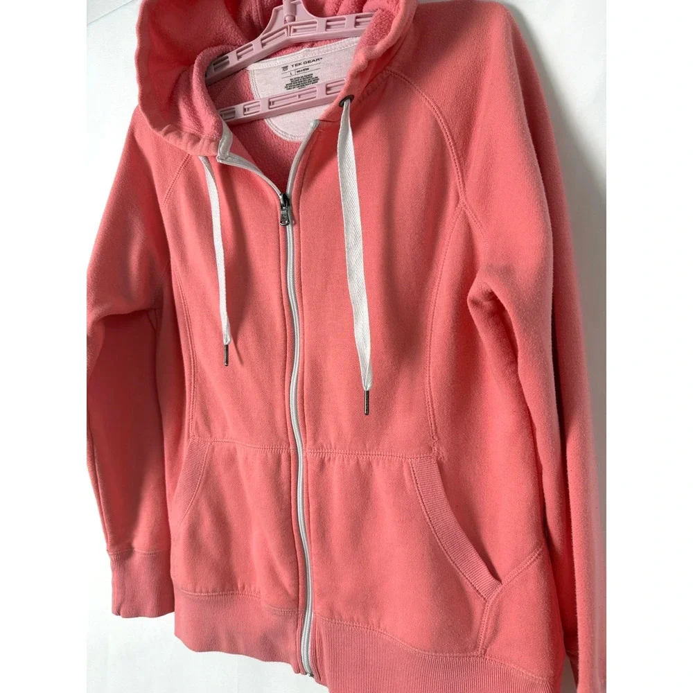 Tek Gear Casual Cotton Blend Full Zip Hooded Jacket Size Large Orange - Picture 2 of 6